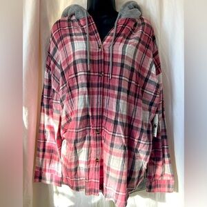 NWT No Boundaries Women's Sz XXL Flannel/Sherpa Sweatshirt Pink/Gray Super Soft